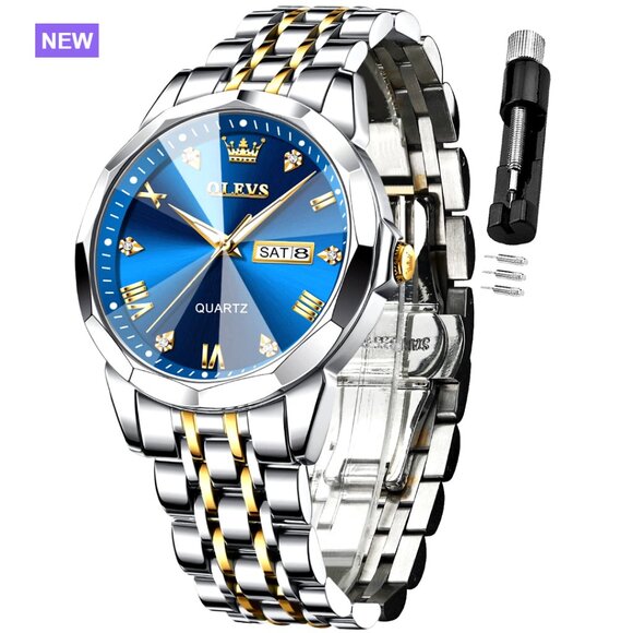 Stainless Steel Analog Quartz Wrist Watch Waterproof Luminous Date